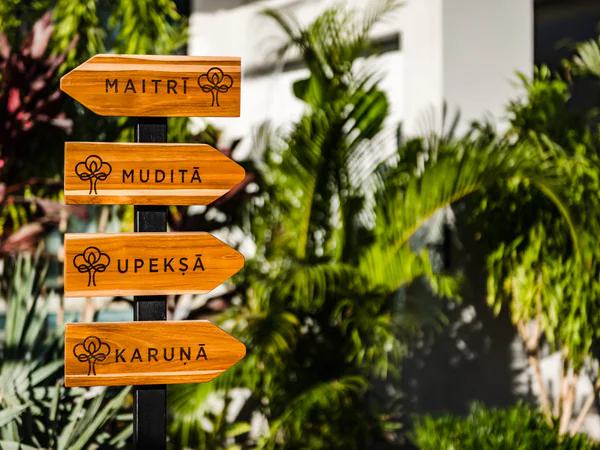 Lush Tropical Jardín con Elegante Signage