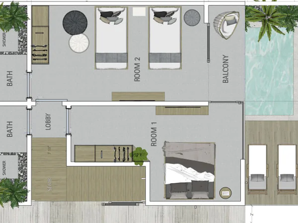 Elegante Bedrooms con Baño Privado Bathrooms y Balcón Access