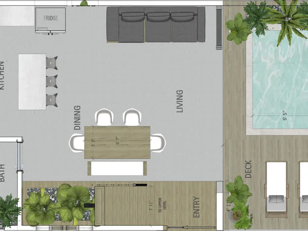 Elegante Área de Cocina y Sala de Concepto Abierto