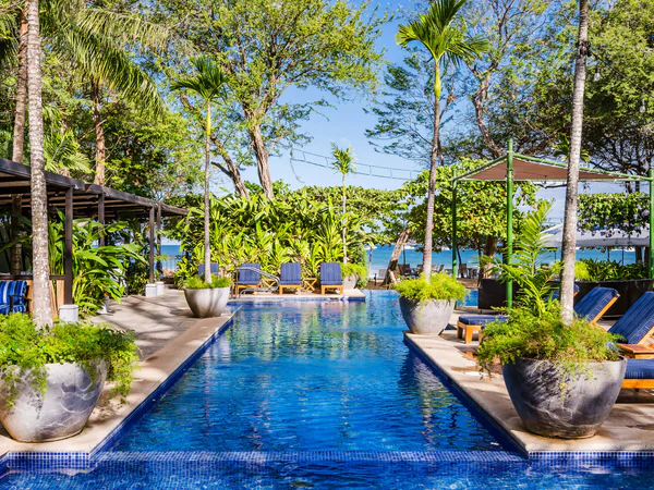 Exquisite junto una la Piscina Oasis con Lush Tropical Surroundings