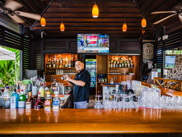 Elegante Exterior Bar con Tropical Ambiance